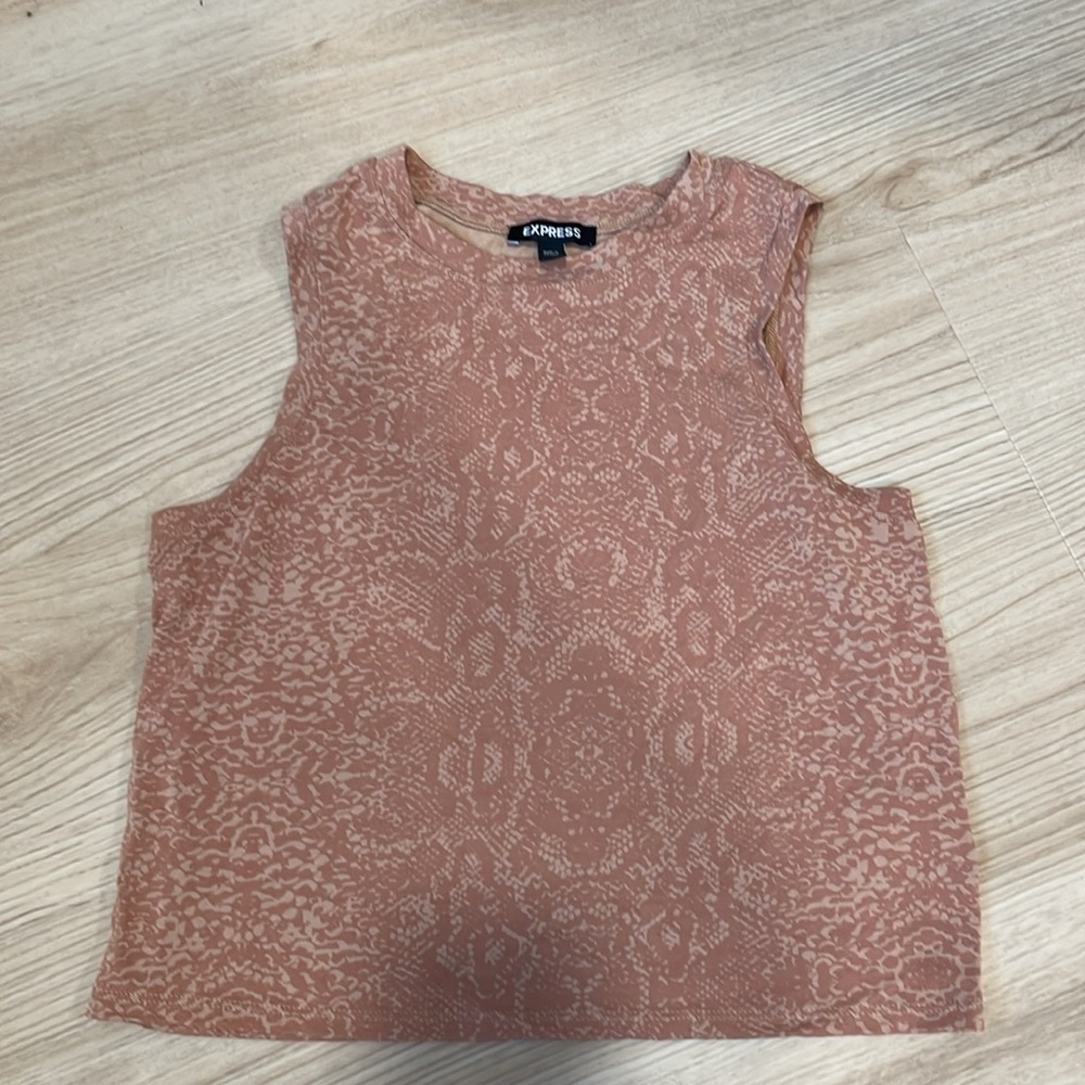 Express Women’s Cropped Muscle Tank - snakeskin print - tan - Extra Small